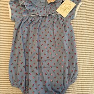 Ramona Ruffle Bubble- Barrington Blue Midway Micro Floral/ Palmetto Pearl